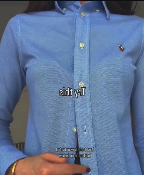 como colocar blusa para dentro com a técnica dos botões cruzados em camisa de botão
