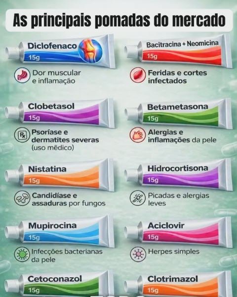 infográfico com as principais pomadas do mercado e para que cada uma serve